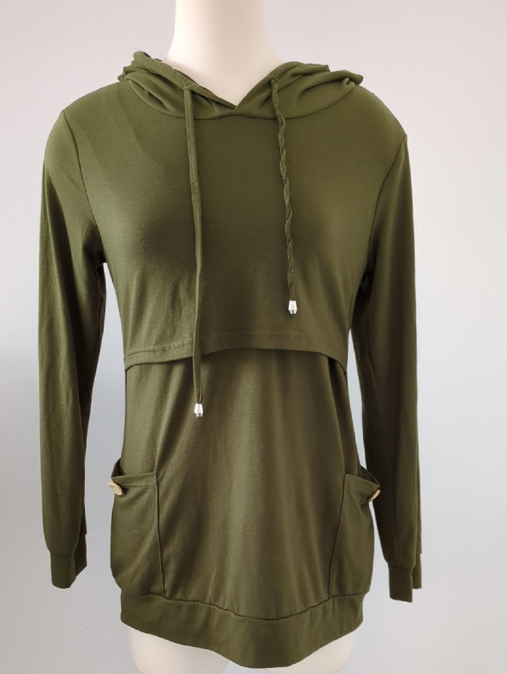 Olive Green Women's Hooded Pullover Maternity Nursing Lightweight Sweater